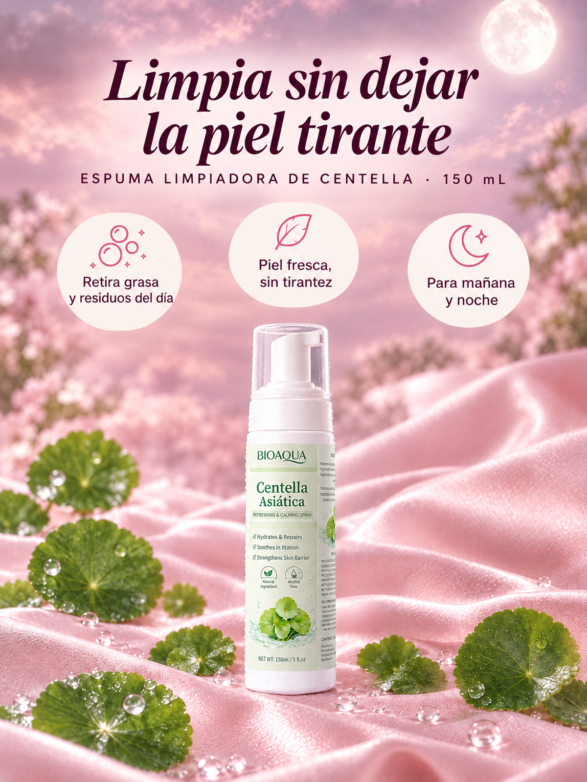 Espuma limpiadora de centella: limpia sin dejar la piel tirante. Retira grasa y residuos del día, piel fresca sin tirantez, para mañana y noche