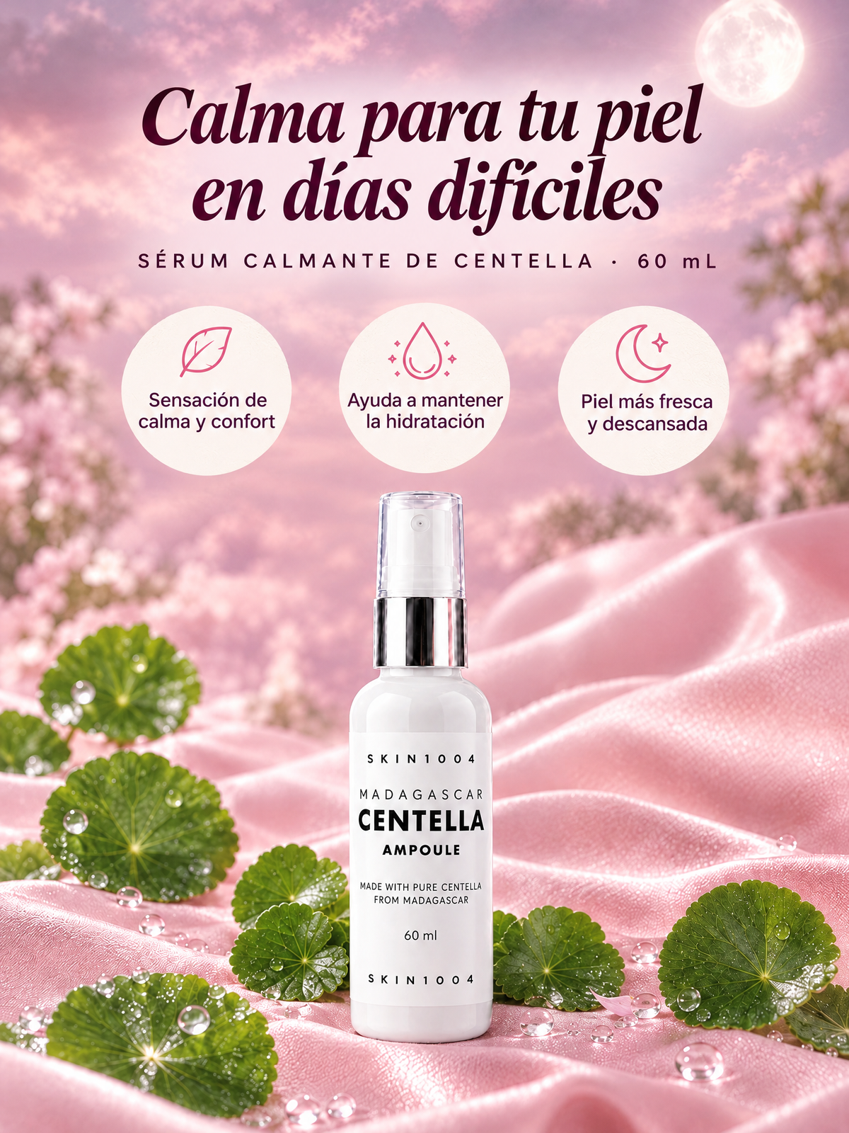 Sérum calmante de centella: calma para tu piel en días difíciles. Sensación de calma y confort, ayuda a mantener la hidratación, piel más fresca y descansada