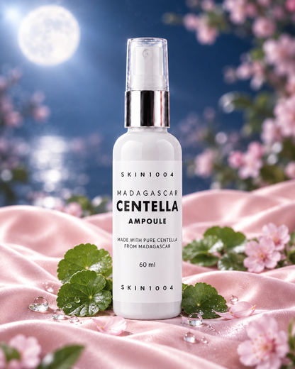 Sérum calmante de centella Dalbit Beauty sobre satín rosa con luz de luna