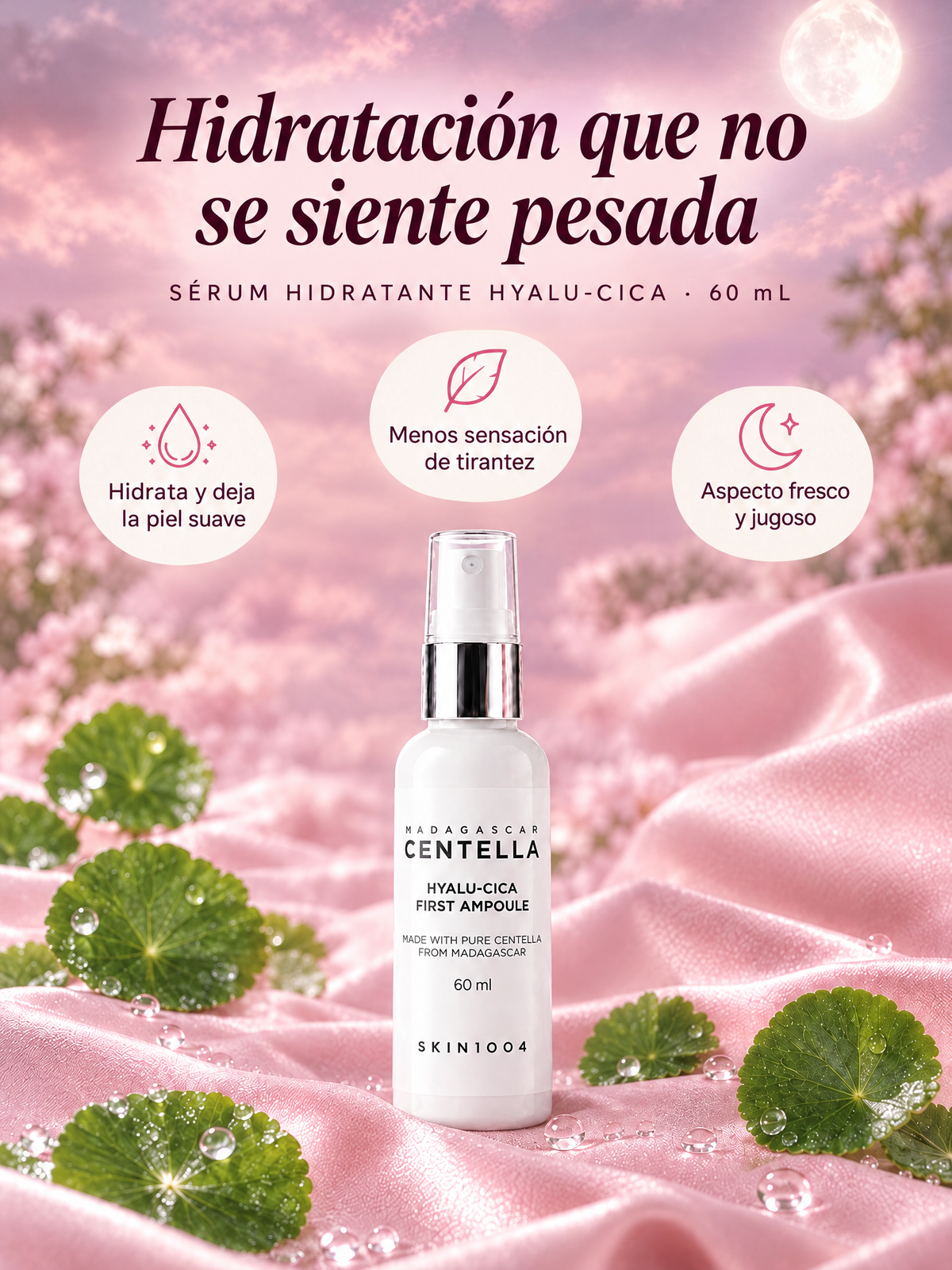 Sérum hidratante de centella Hyalu-Cica: hidratación que no se siente pesada. Hidrata y deja la piel suave, menos sensación de tirantez, aspecto fresco y jugoso