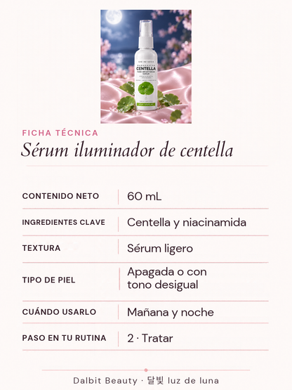 Ficha técnica del sérum iluminador de centella y niacinamida de 60 mL: sérum ligero para piel apagada o con tono desigual
